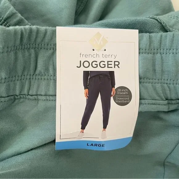 French Terry Joggers Size L in Aqua slate Drawcord - Picture 2 of 5